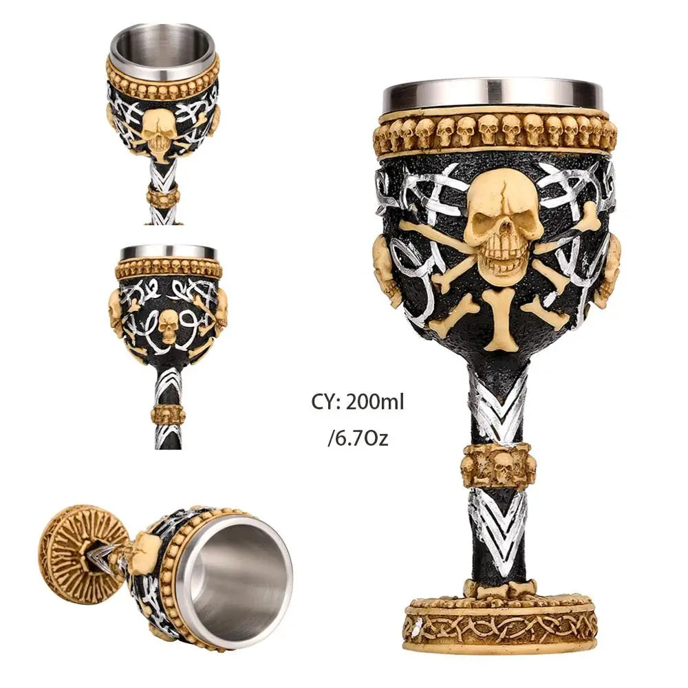 Skull Resin Stainless Steel Goblet 200ml Gothic Wine Glass Horrible Cocktail Glasses Whiskey Cup Pub Bar Drinkware Dropshipping